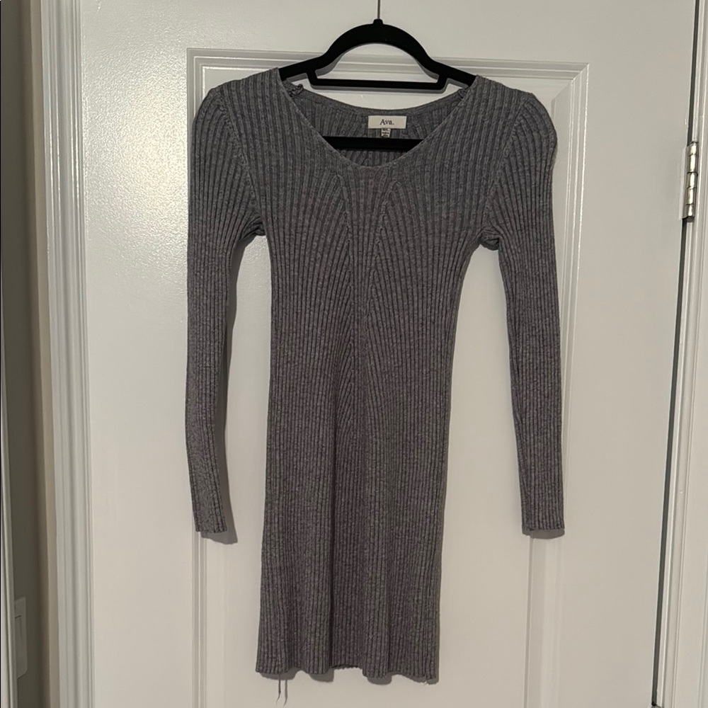 Gray Ribbed Puff Sleeve Sheath Dress